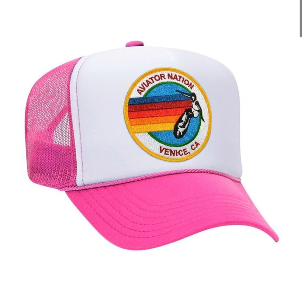 NWT Aviator Nation Venice Logo Trucker in Pink / White